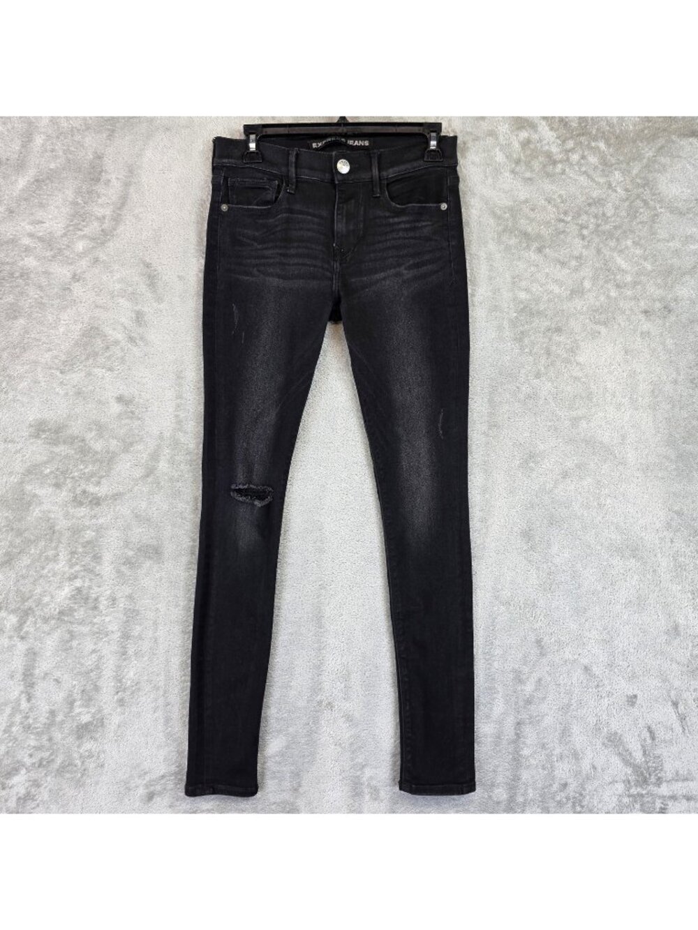 Express EXP Supersoft Legging Jeans Womens 4 Black Mid Rise Distressed Denim